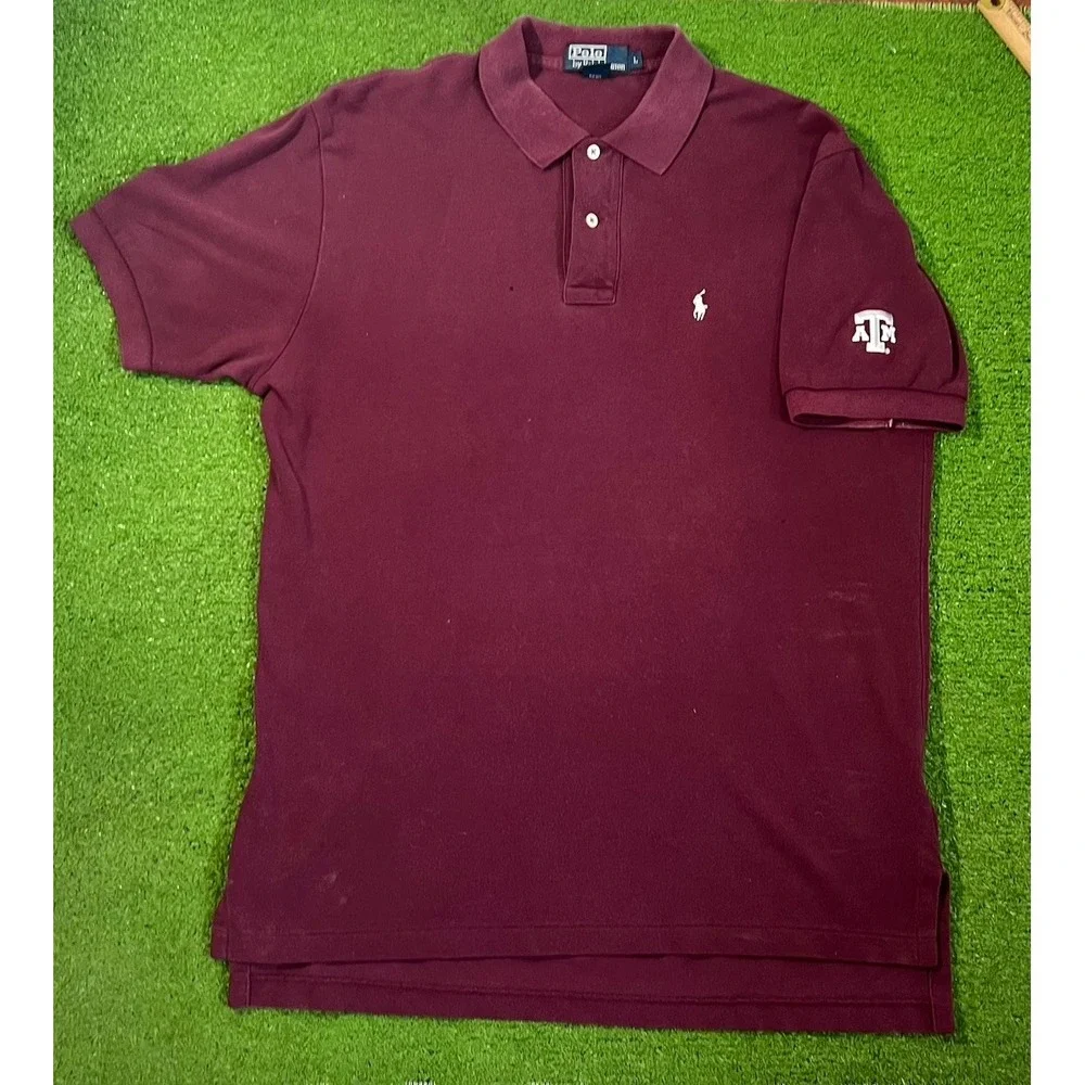 Vintage Texas A&M Polo Ralph Lauren LG Maroon Aggie Embroidered Logo 90s